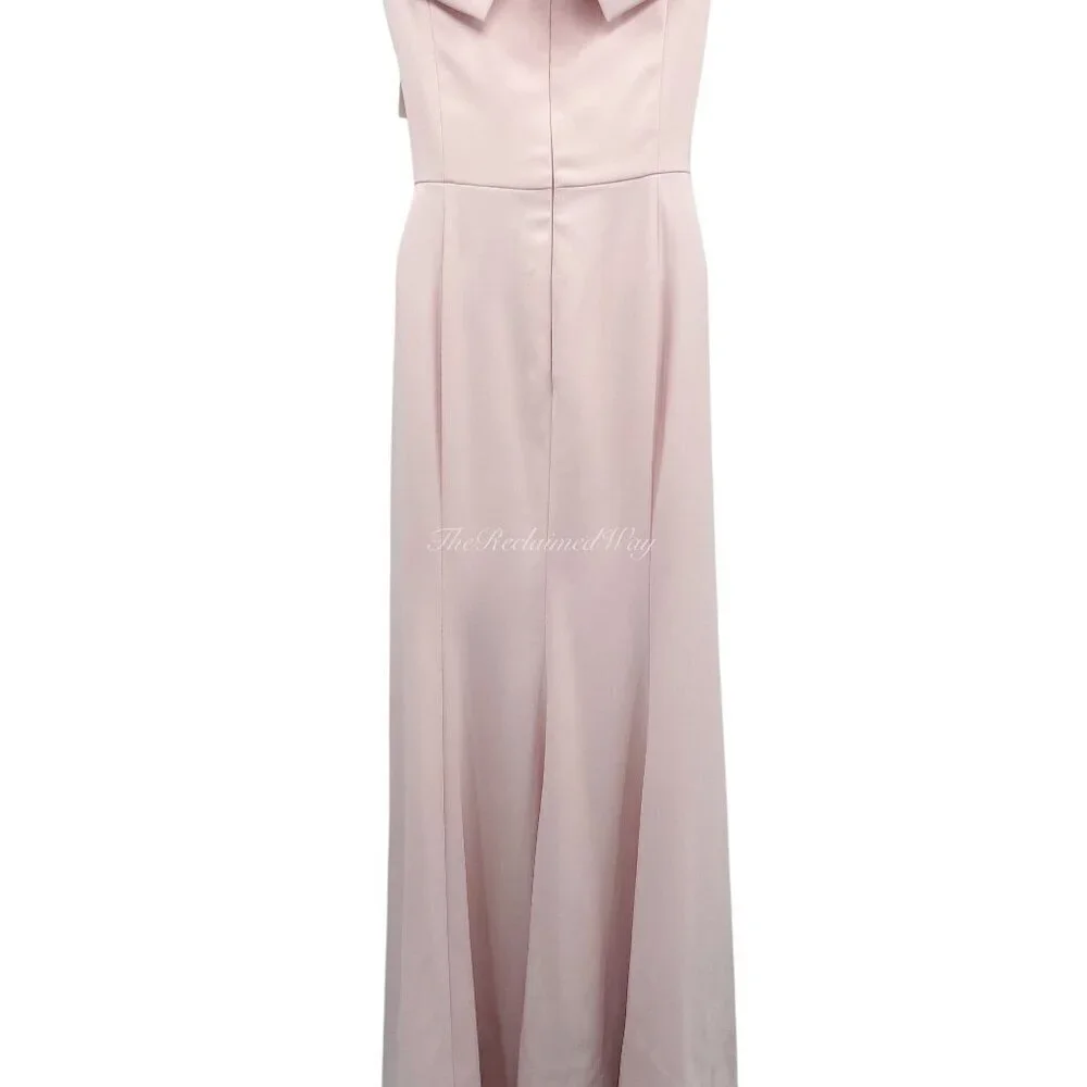 NEW Dessy Collection 3030 Blush Pink Crepe Slit Maxi Dress Gown Off the Shoulder - Picture 7 of 11
